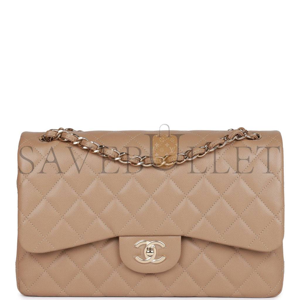 CHANEL JUMBO CLASSIC DOUBLE FLAP BAG DARK BEIGE CAVIAR GOLD HARDWARE (30*20*9cm) CHANEL JUMBO CLASSIC DOUBLE FLAP BAG DARK BEIGE CAVIAR GOLD HARDWARE (30*20*9cm)