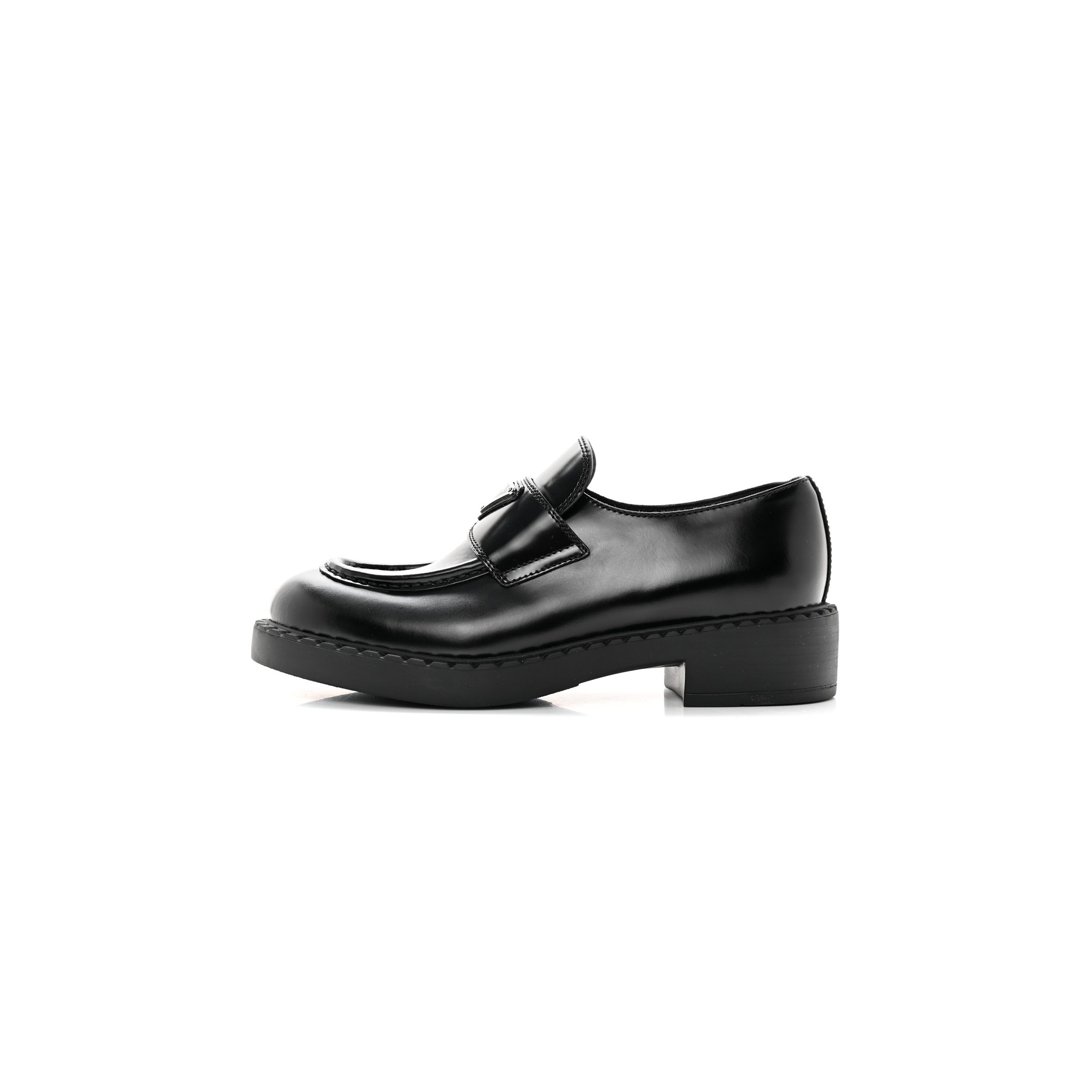 PRADA SPAZZOLATO METAL TRIANGLE LOGO 50MM LOAFERS 37.5 BLACK PRADA SPAZZOLATO METAL TRIANGLE LOGO 50MM LOAFERS 37.5 BLACK