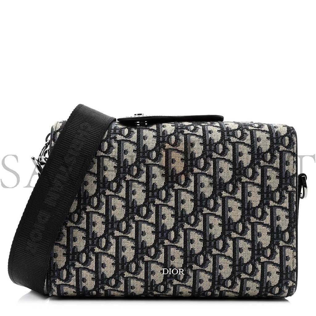 DIOR OBLIQUE JACQUARD GRAINED CALFSKIN LINGOT POUCH BEIGE BLACK (22*17*5.7cm) DIOR OBLIQUE JACQUARD GRAINED CALFSKIN LINGOT POUCH BEIGE BLACK (22*17*5.7cm)